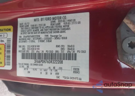 2013 Ford Fusion Se z USA, uszkodzony, nr VIN 3FA6P0H76DR322208